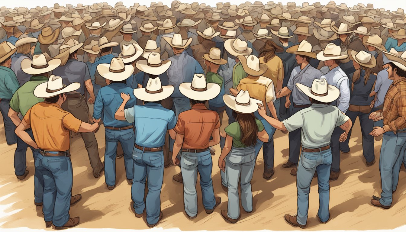 A group of people in Texas tip their cowboy hats in greeting