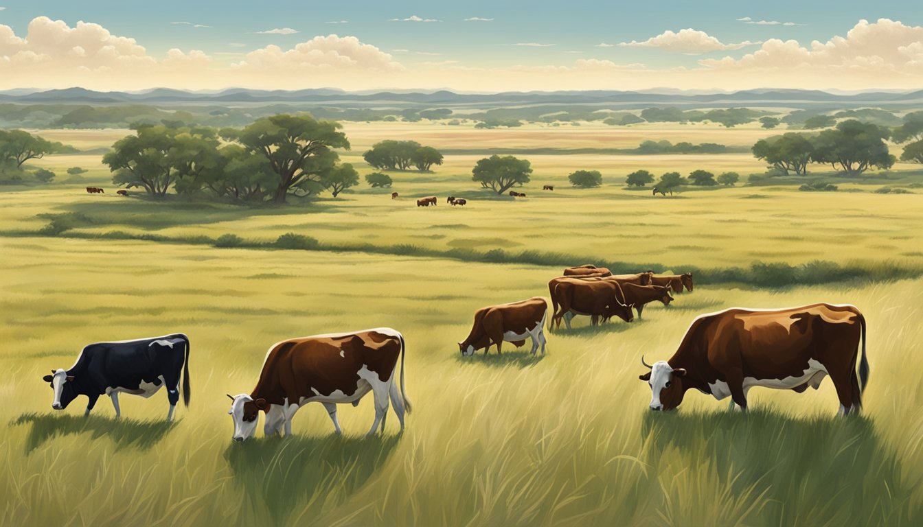 Rolling plains, vast fields, and grazing cattle on the historic King Ranch in Texas