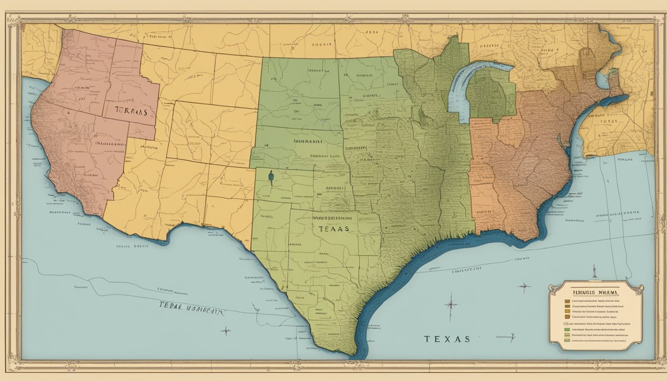 A map of Texas with various settlements marked, showing the locations of freedmen's communities during the historical period