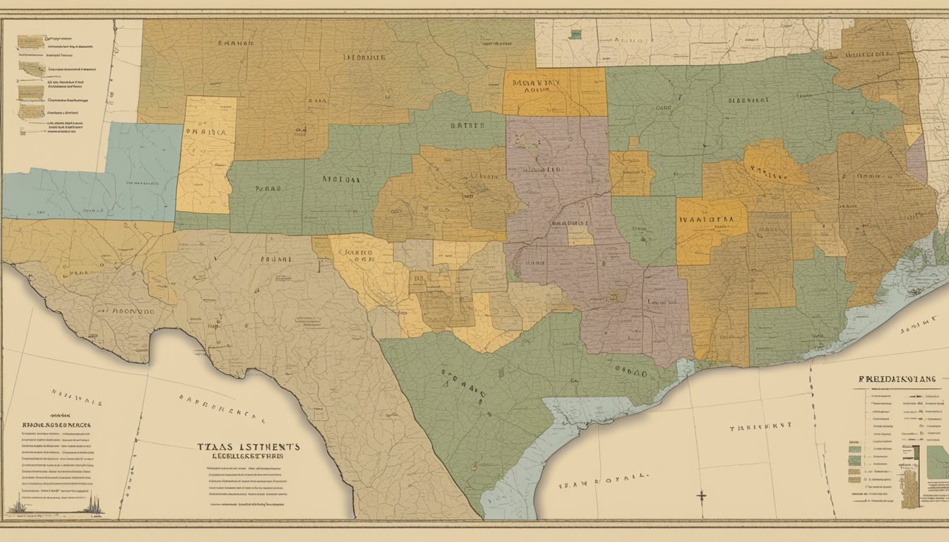 A map of Texas with marked freedmen's settlements and case studies scattered across the state