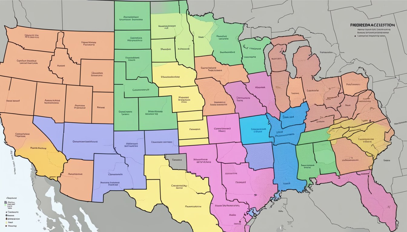 A map of Texas with highlighted areas showing freedmen settlements and corresponding policy recommendations