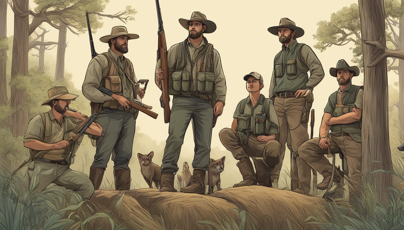 A group of hunters in Texas, showing respect for nature and wildlife, while learning about ethics and responsibility in their comprehensive guide to hunter education