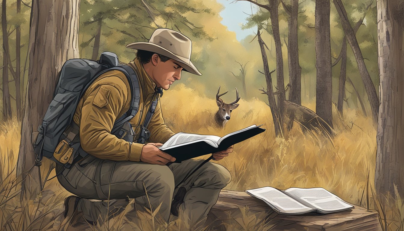 A hunter reading a comprehensive guide on Texas hunting regulations and updates