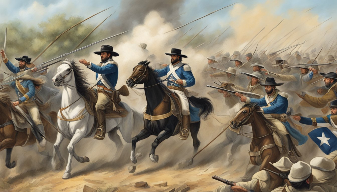 The Battle of the Alamo: Texan defenders hold off Mexican forces, a pivotal moment in the Texas Revolution