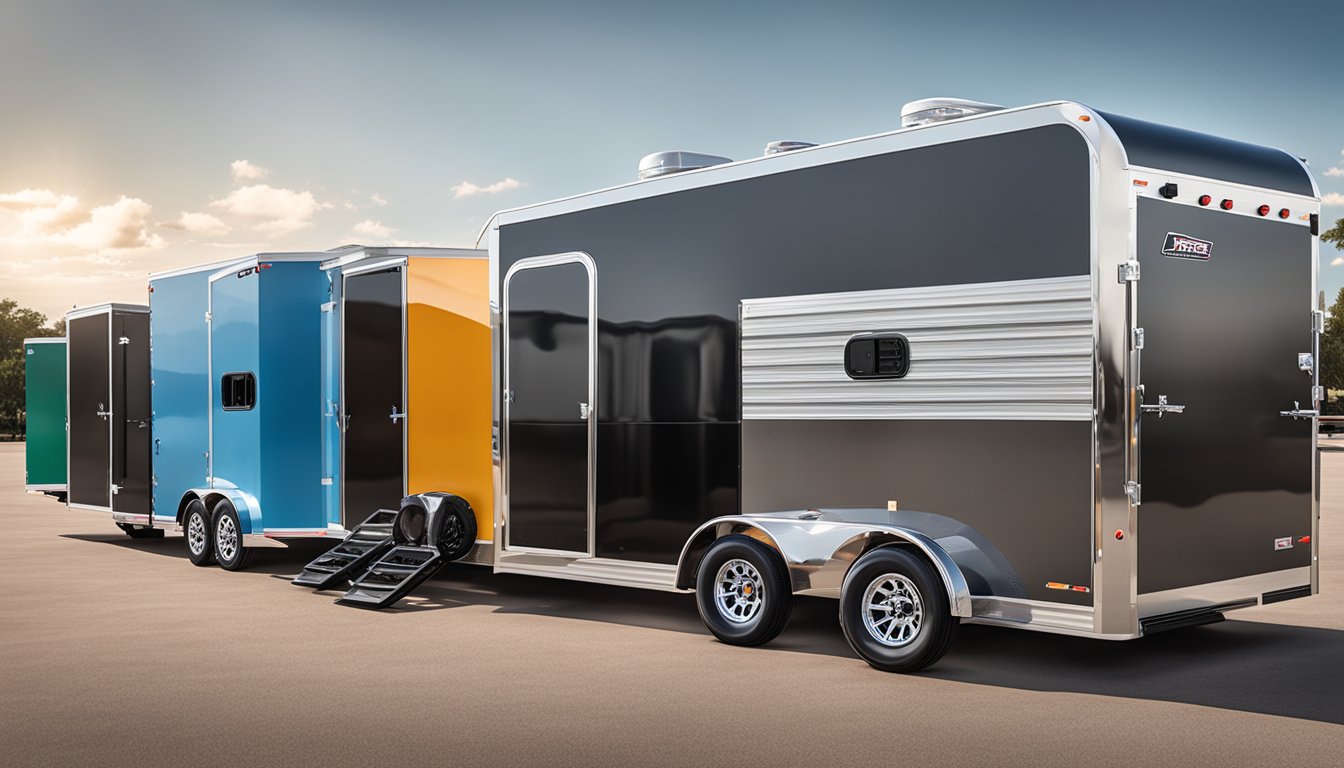 A line of sleek, modern trailers sit proudly in a spacious outdoor showroom, showcasing the latest features and innovations from Texas Pride Trailers