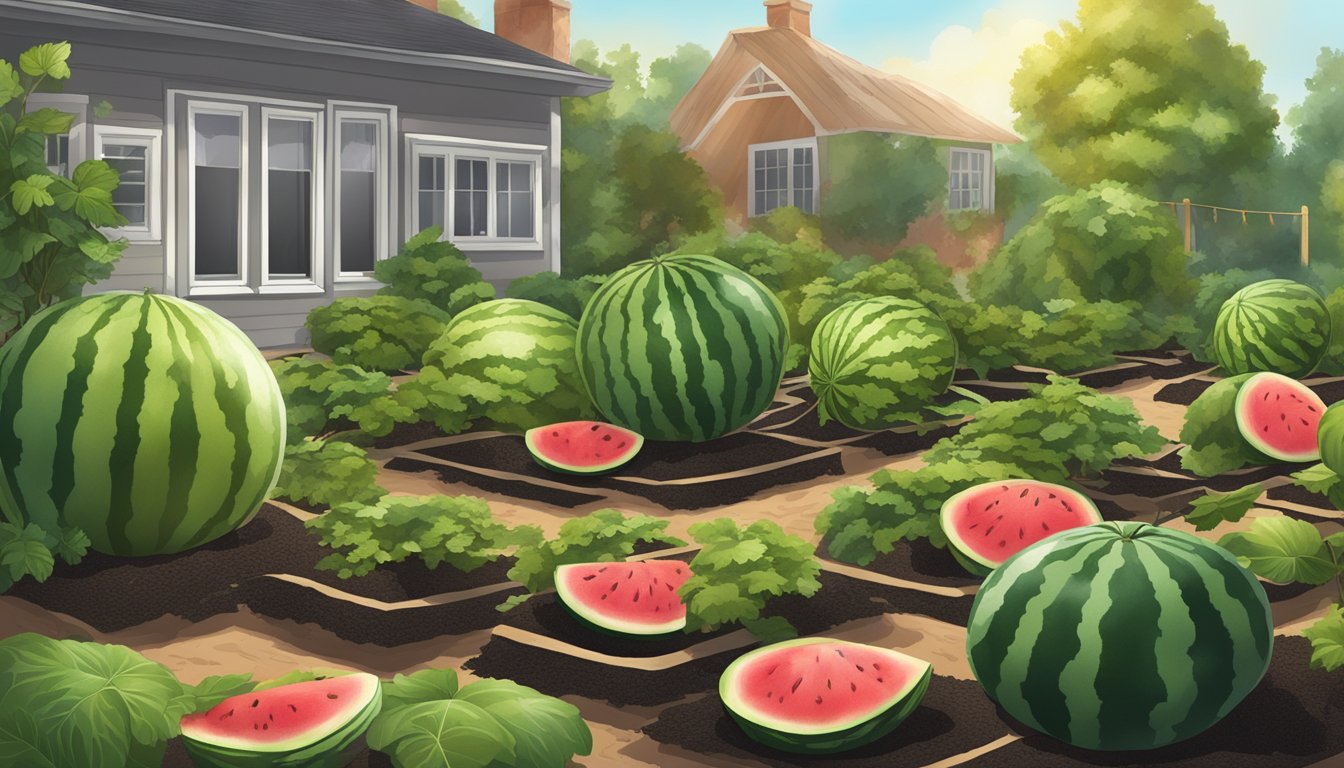 A sunny garden with rich, well-draining soil, and ample space for a sprawling black diamond watermelon vine to grow and thrive