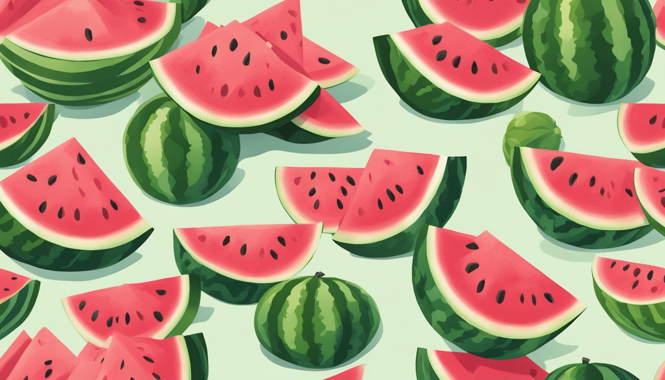 A hand reaches for pre-cut watermelon, noticing it's bad