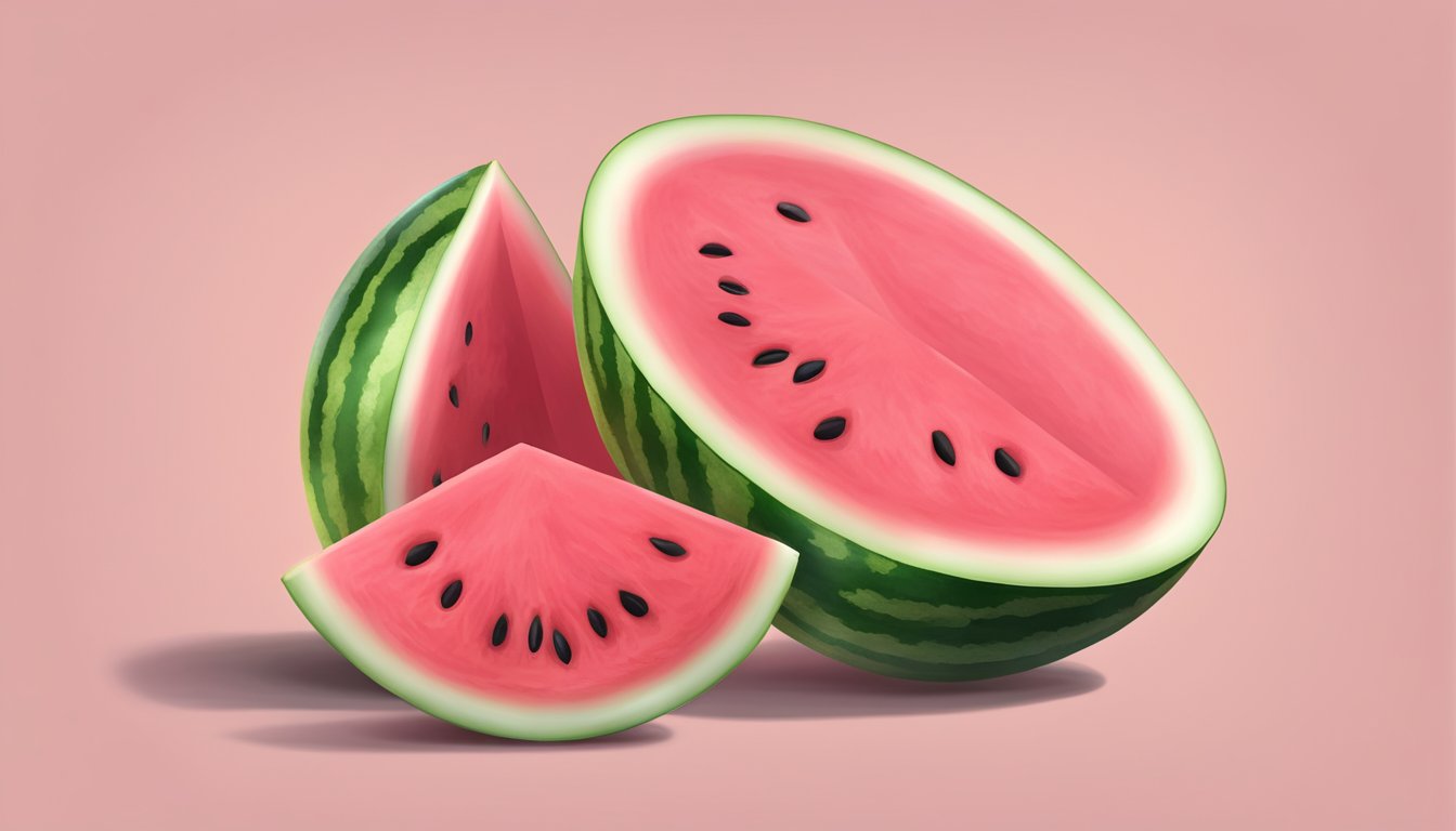 A ripe seedless watermelon sliced open, revealing the juicy pink flesh without any seeds