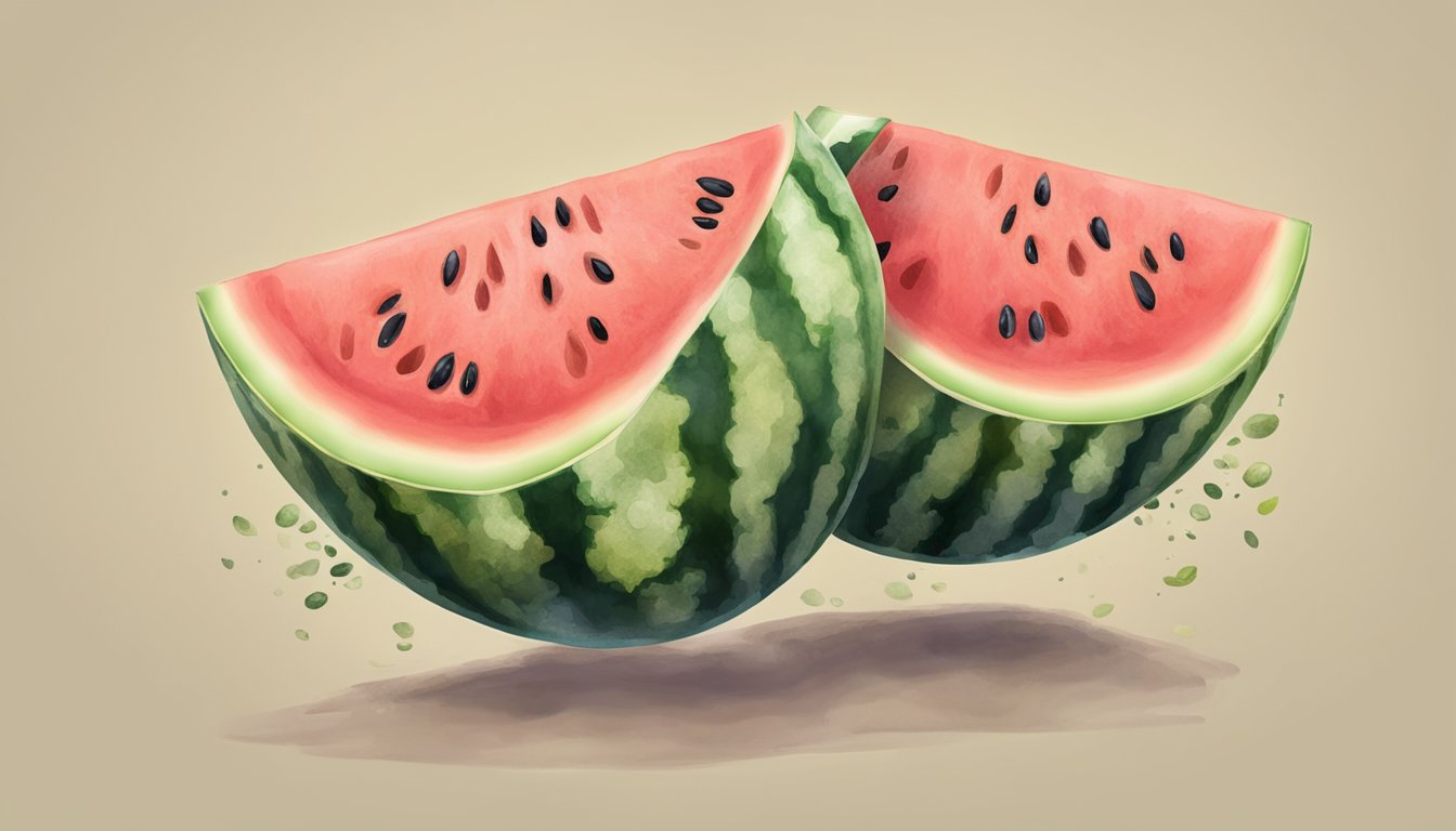 A watermelon cut open, with moldy, discolored flesh and a foul odor