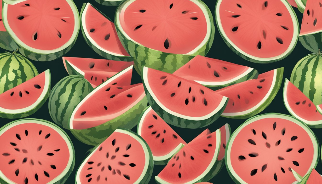 A variety of watermelons in different stages of ripeness, some with visible signs of spoilage