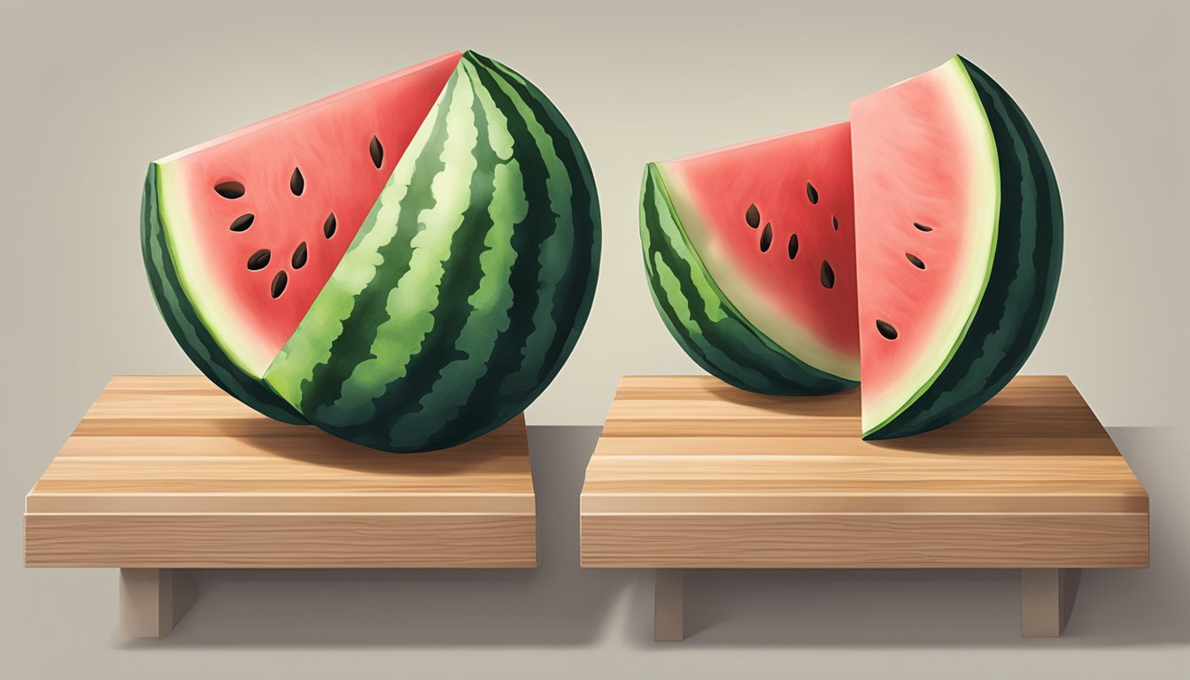 A watermelon being pressed between two flat surfaces to demonstrate compression