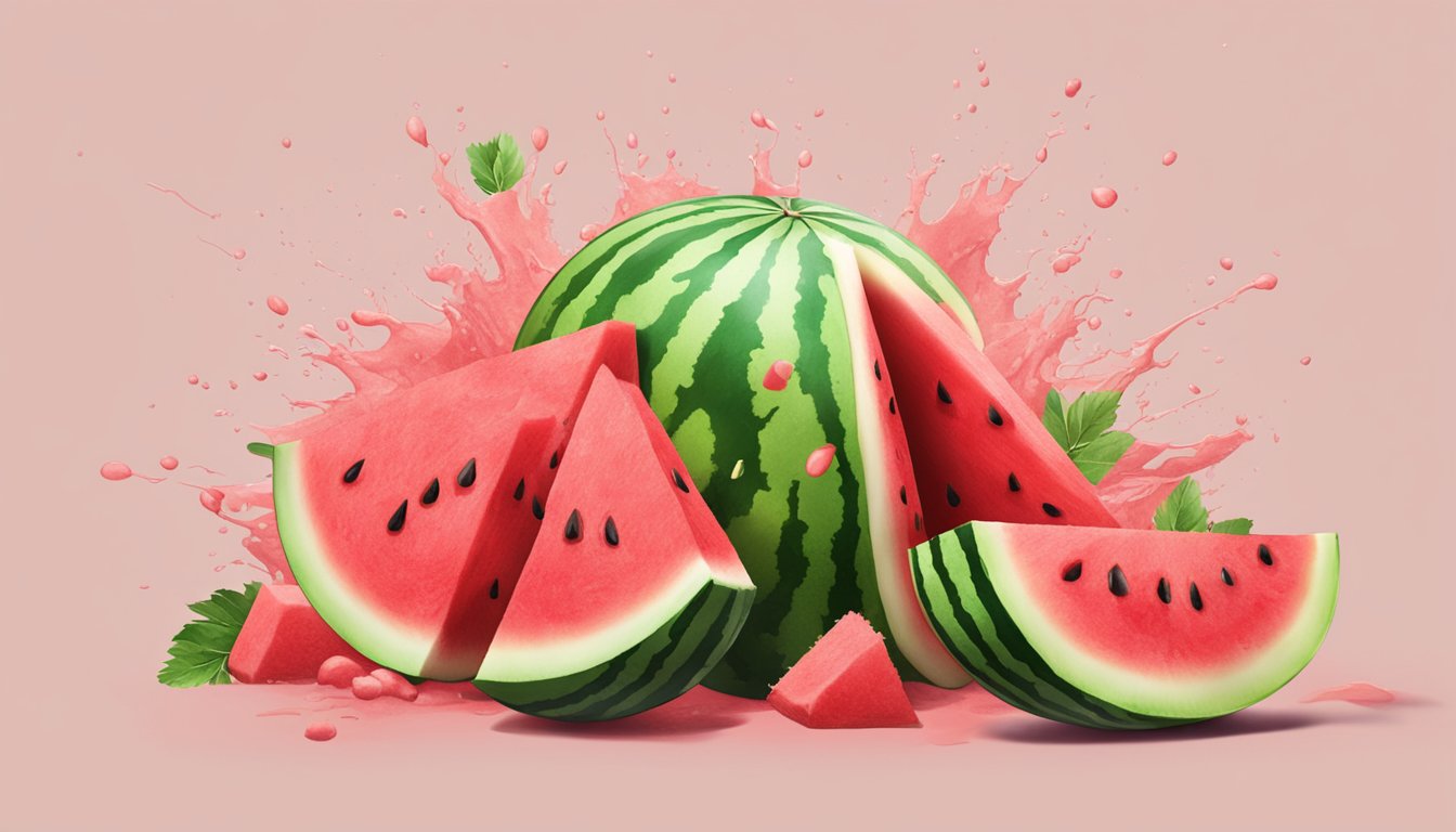 Watermelon being smashed by a heavy object, juice splattering