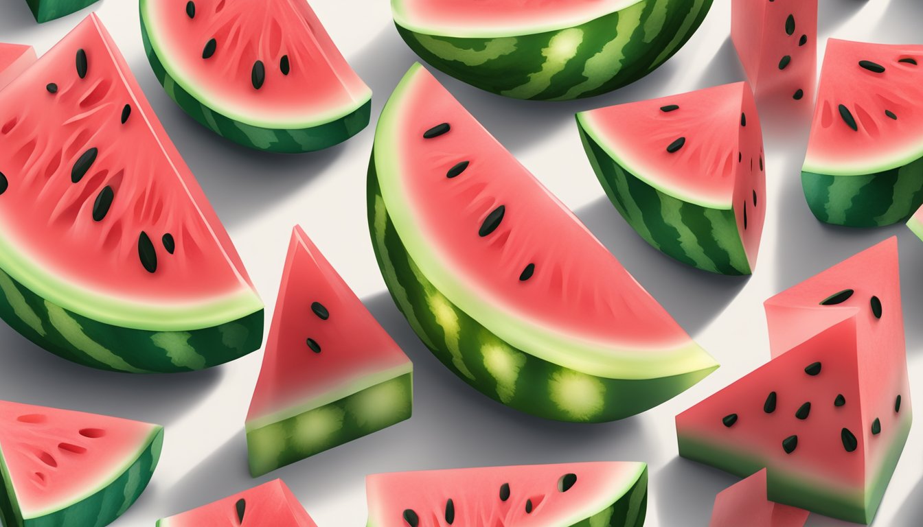 A ripe watermelon being cut into cubes, mixed with gelatin, and poured into molds to set