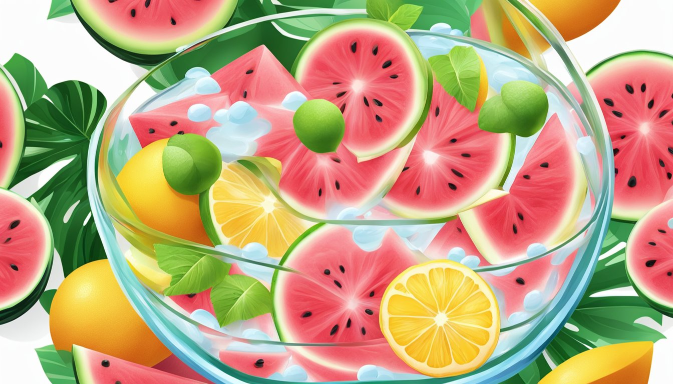 A refreshing watermelon lemonade bath with vibrant fruit slices