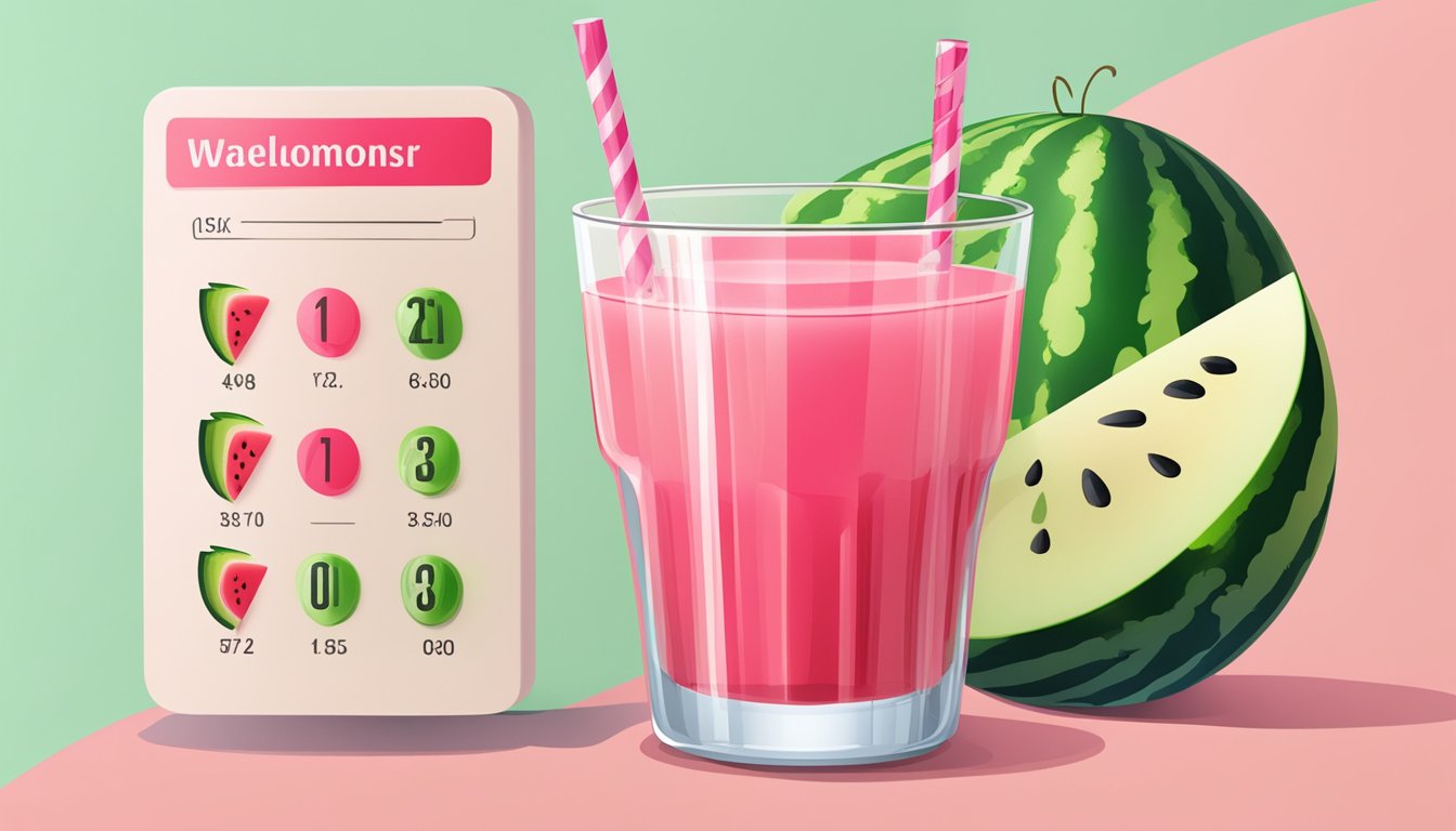 A glass of watermelon juice with a calorie counter next to it