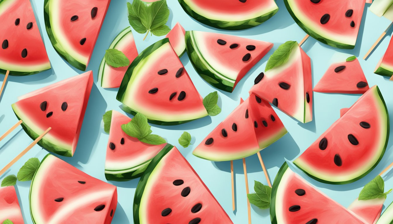 Watermelon slices on skewers dipped in boiling sugar syrup