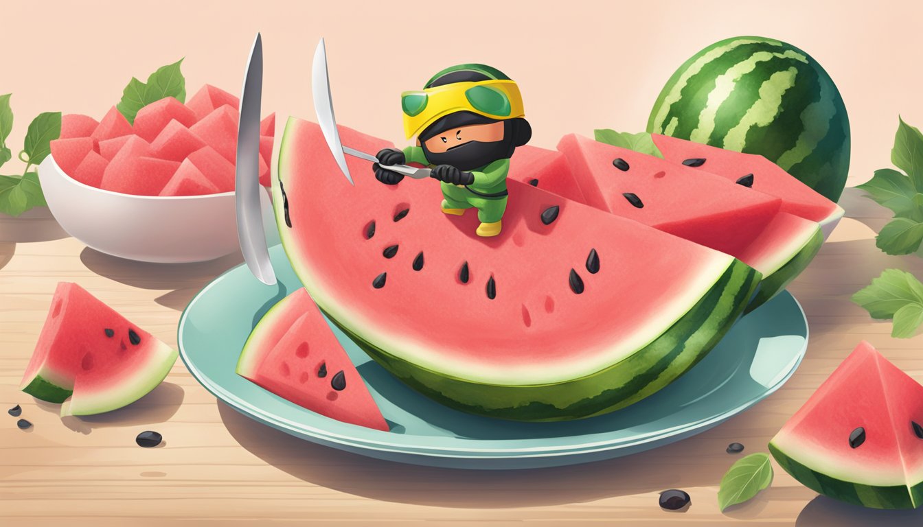 A watermelon ninja slicing a ripe watermelon into creamy sorbet