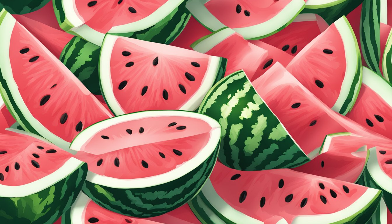 A watermelon split open, revealing creamy yogurt inside