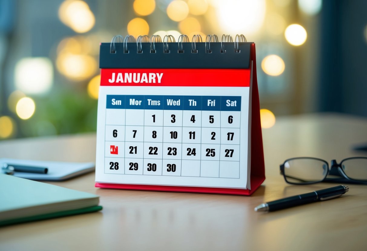 A calendar with highlighted months and job-related icons