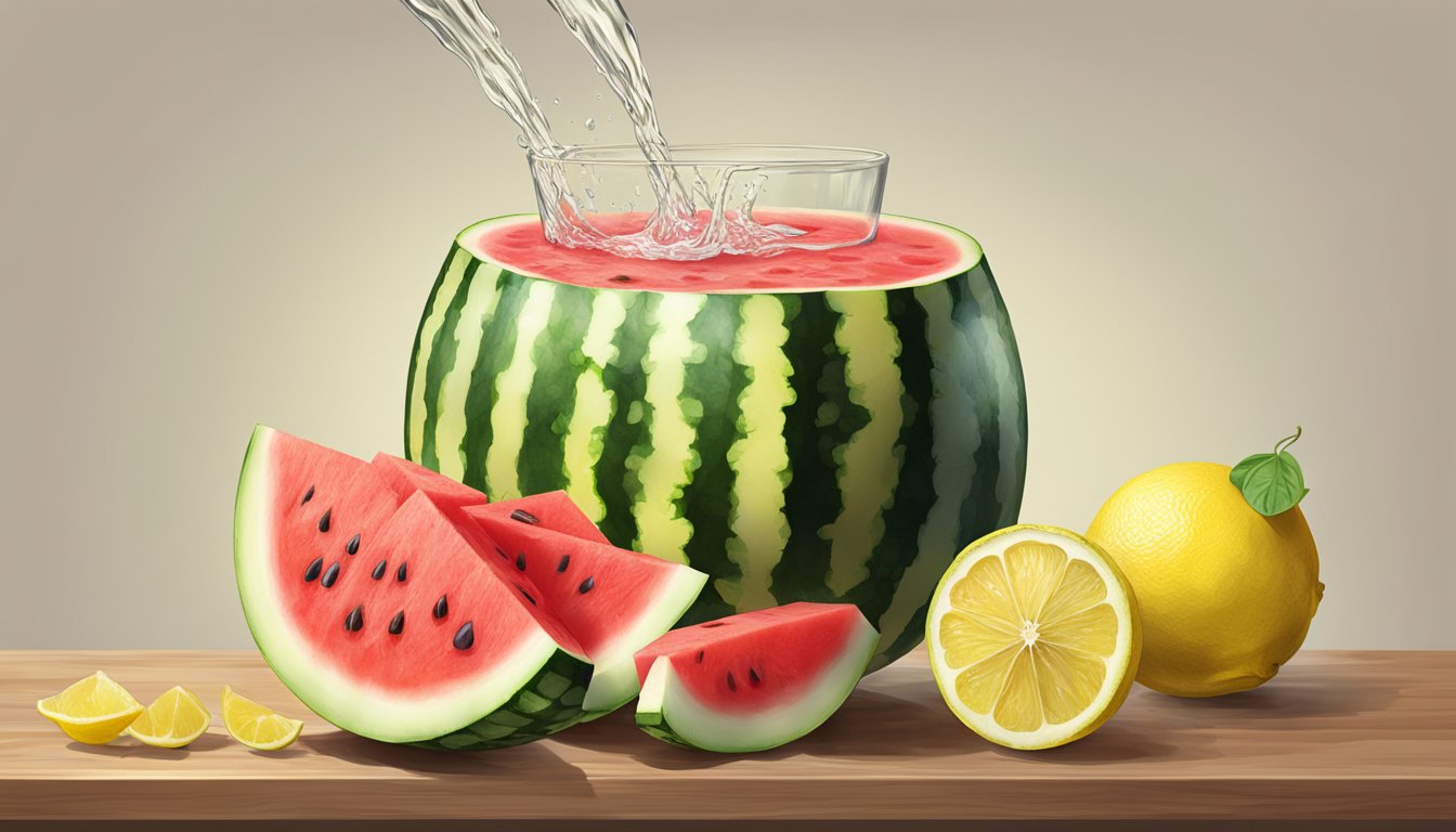 A watermelon being drizzled with lemon juice