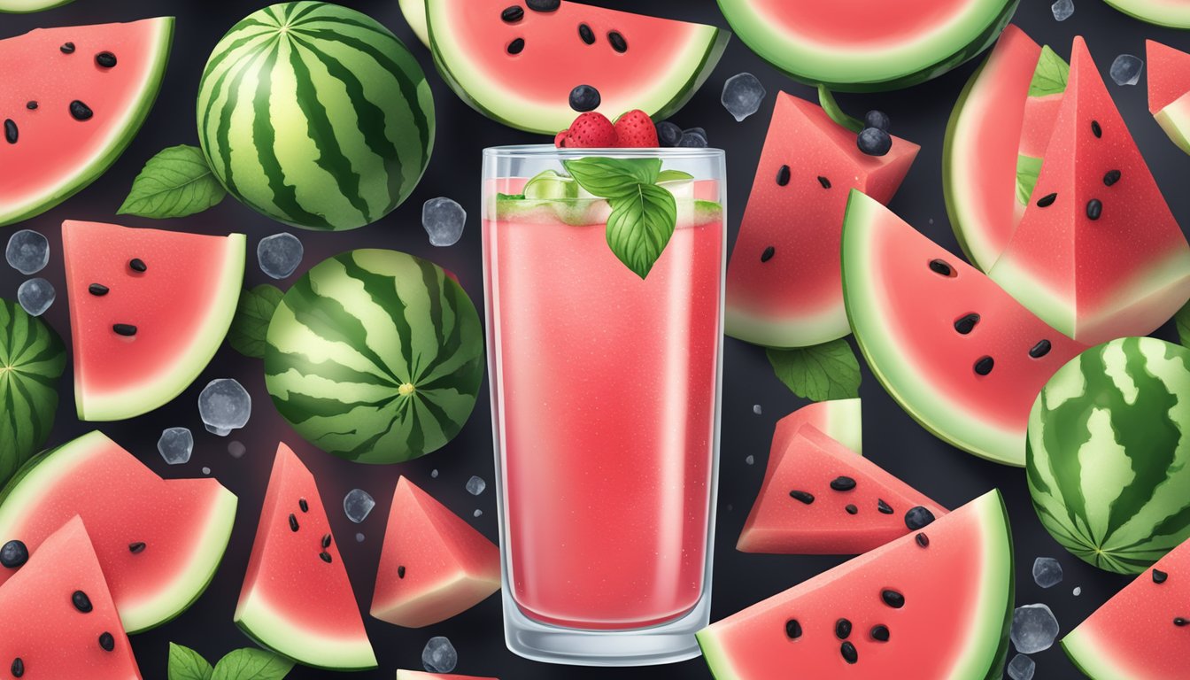 A refreshing watermelon drink surrounded by natural sweeteners and flavor enhancers