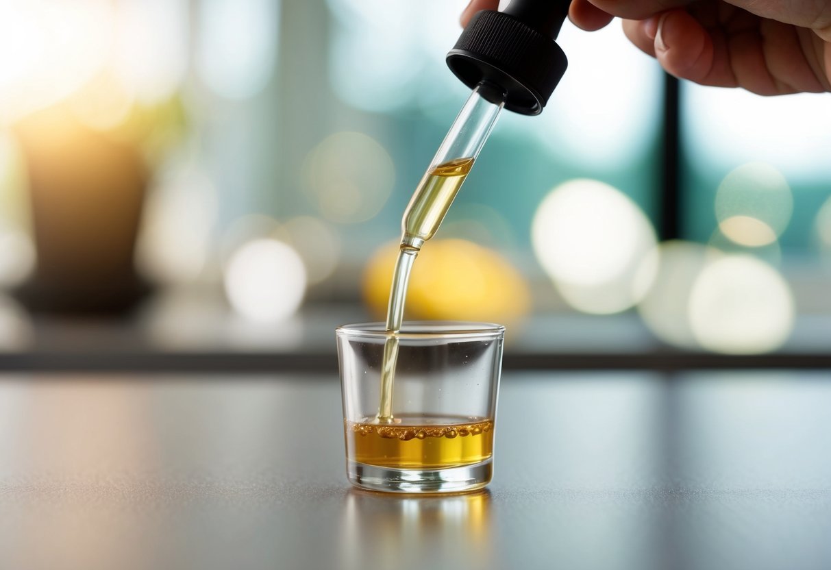 A clear liquid being poured into a small container with a dropper