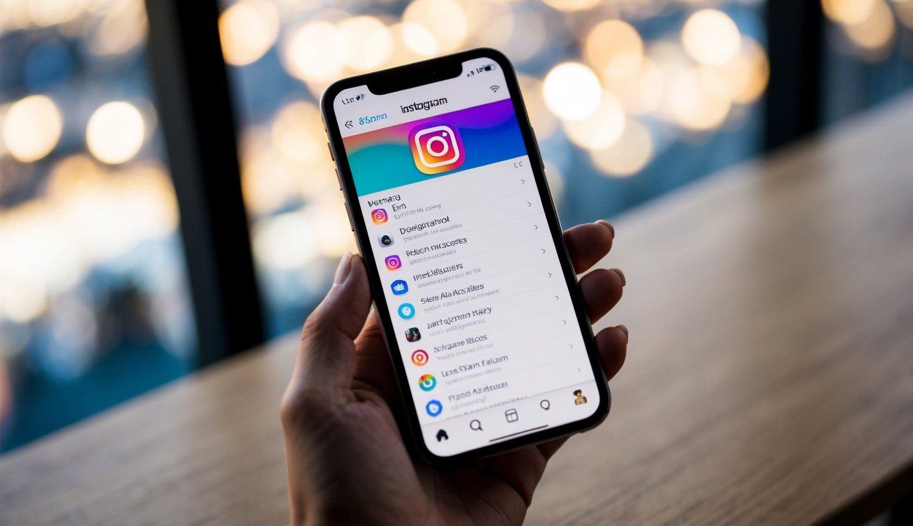 Uma tela de smartphone exibindo o aplicativo Instagram com uma lista de links acessados anteriormente visível na tela