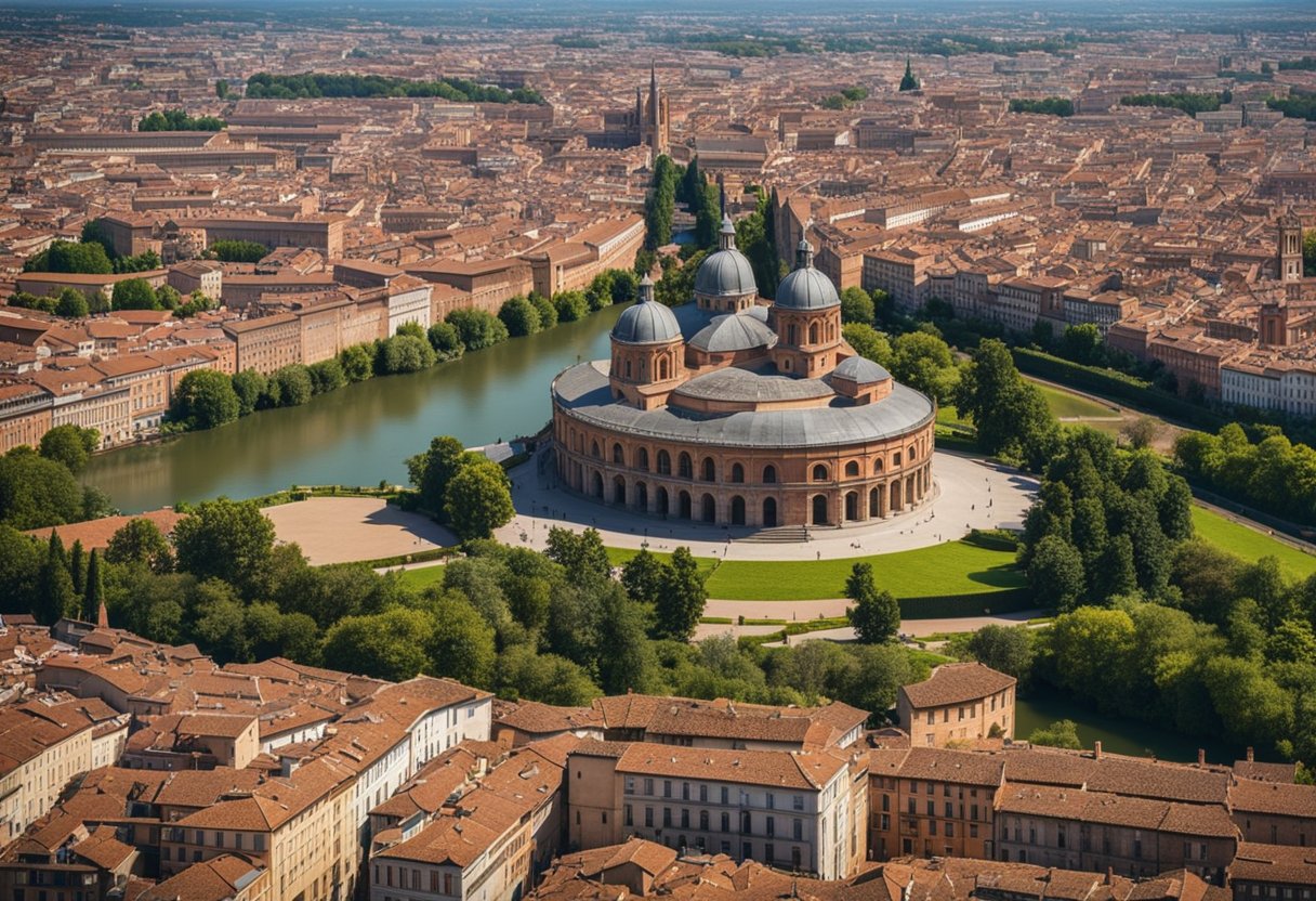 Una vista panorámica de Toulouse y sus alrededores, que muestra los monumentos icónicos, las encantadoras calles y los paisajes naturales en un itinerario de 4 días.