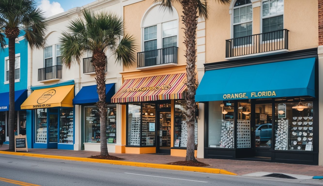 Una calle bulliciosa en Maitland, Orange, Florida, con cinco vibrantes tiendas ópticas agrupadas.