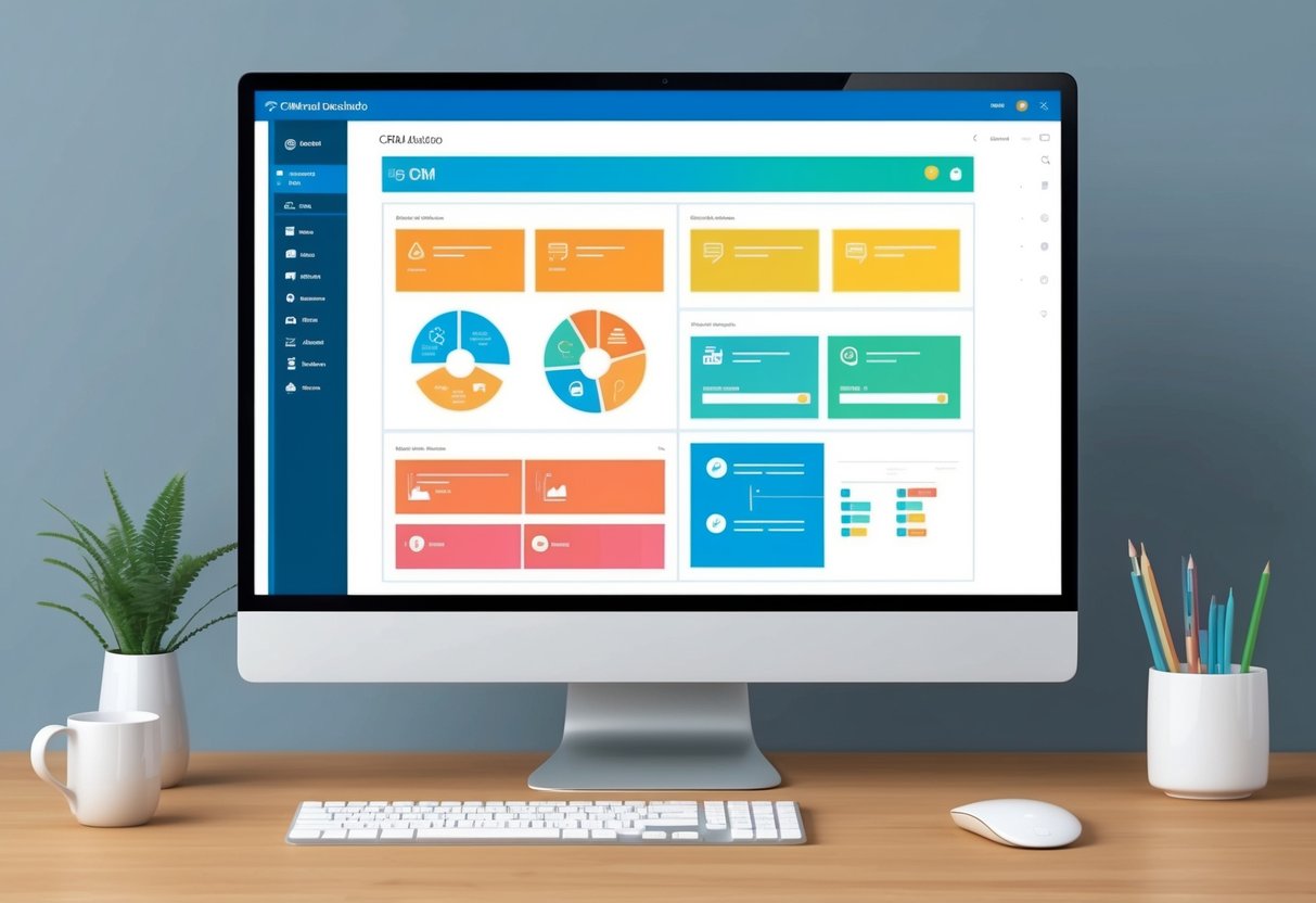 Uma tela de computador exibindo um painel de CRM com várias ferramentas de automação para acompanhamento de vendas