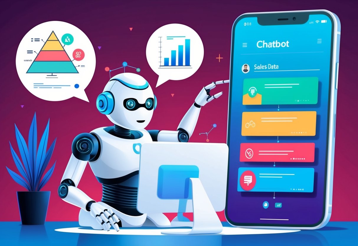 Um chatbot analisando dados de vendas, fazendo ajustes no funil de vendas