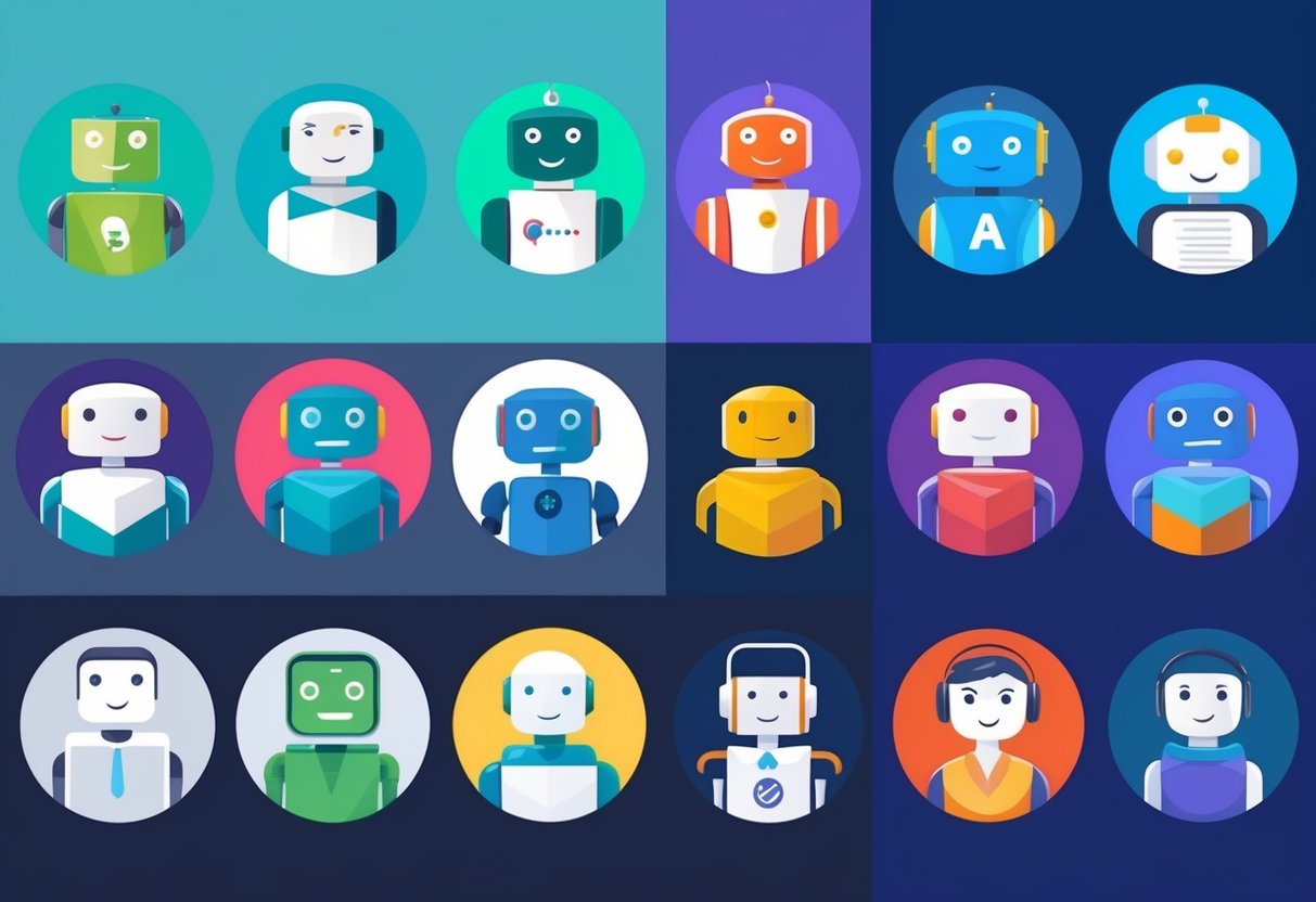 Uma variedade de chatbots integrados em diferentes canais, exibindo diferentes modelos de IA