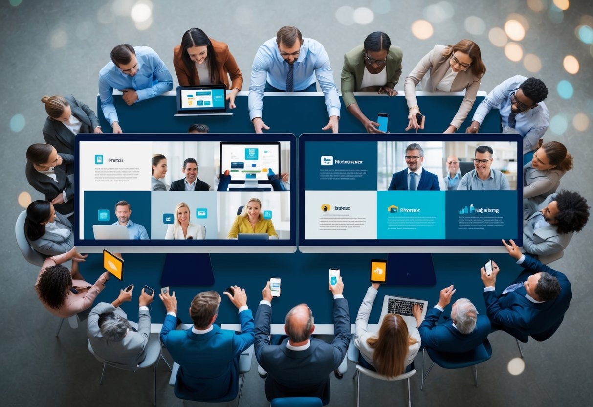 A diverse group of people around the world accessing a website on various devices with fast loading times