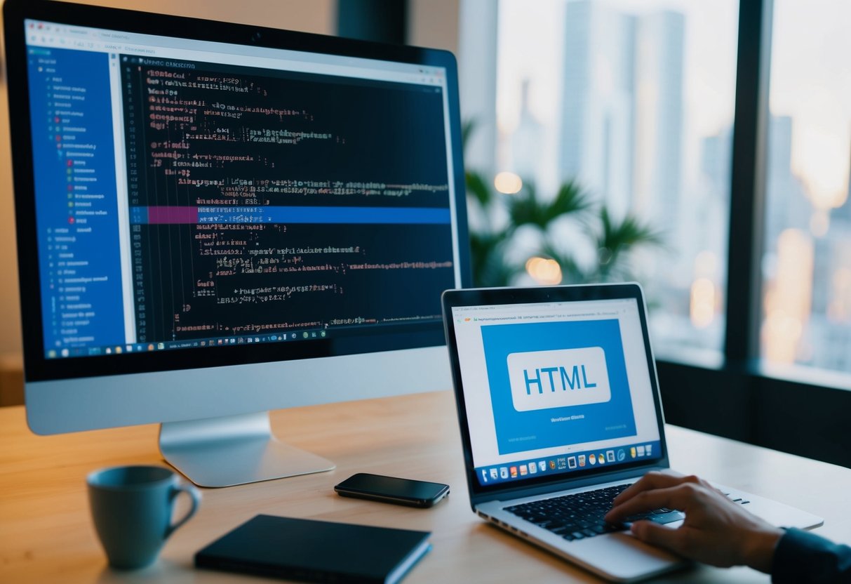 A computer screen displaying HTML code with language meta tags and a web browser open to a page showing the effective implementation of the language meta tags