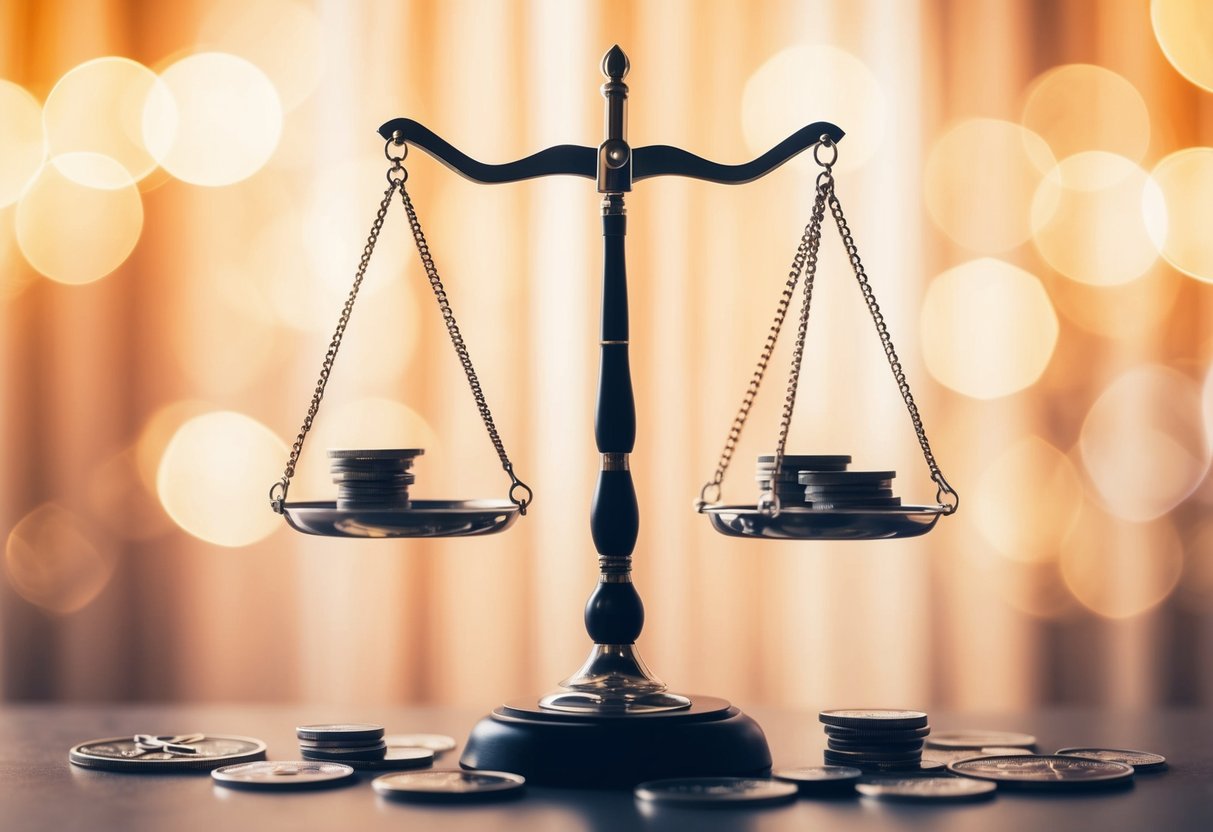 A scale balancing justice and morality, surrounded by various ethical symbols and principles