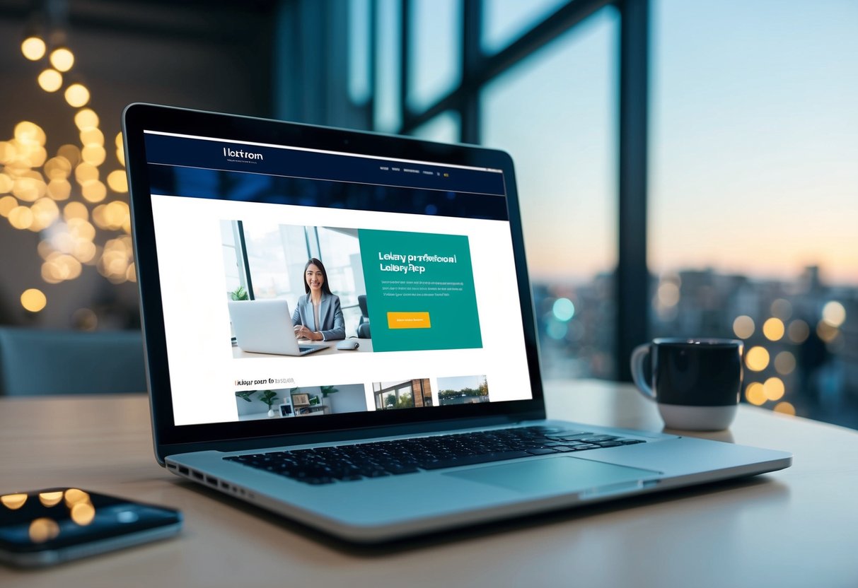 A laptop displaying a clean and visually appealing landing page with a clear call-to-action button, relevant imagery, and minimal distractions