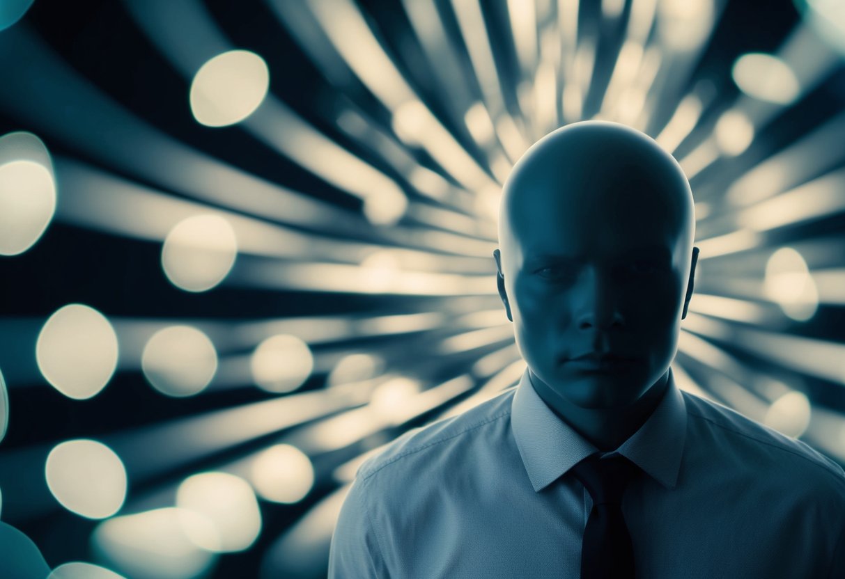 A mysterious figure disappearing behind a distorted background, symbolizing the concept of cloaking and misalignment