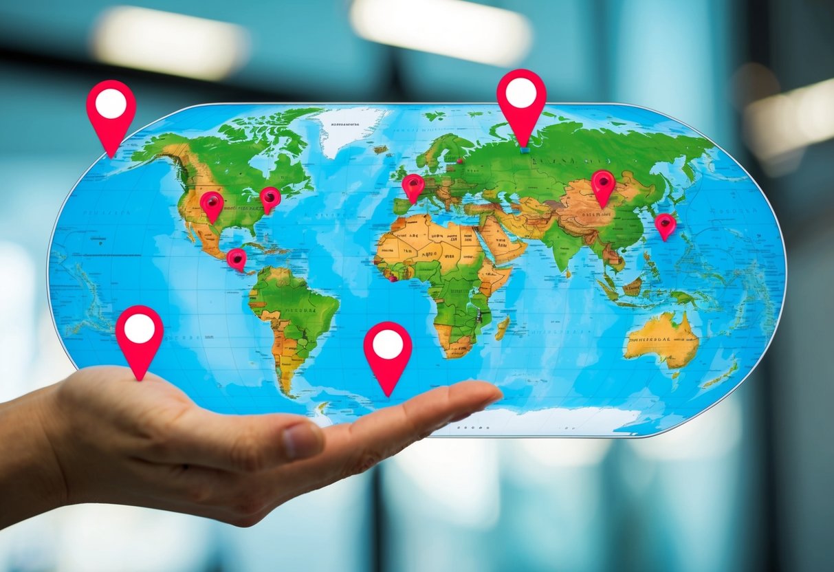 A global map with multiple pinpoints representing user conversions