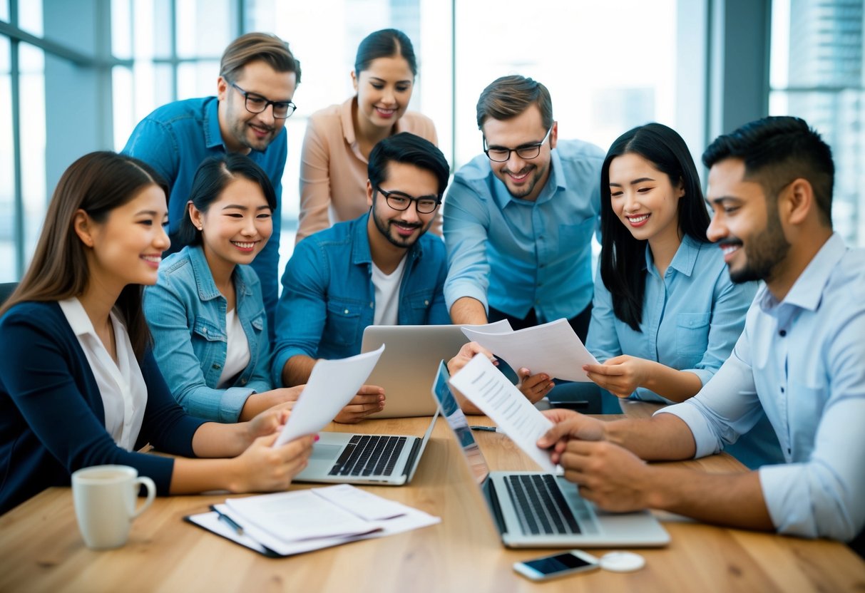 A diverse group of people submitting content in various languages, checked by a team for quality and accuracy