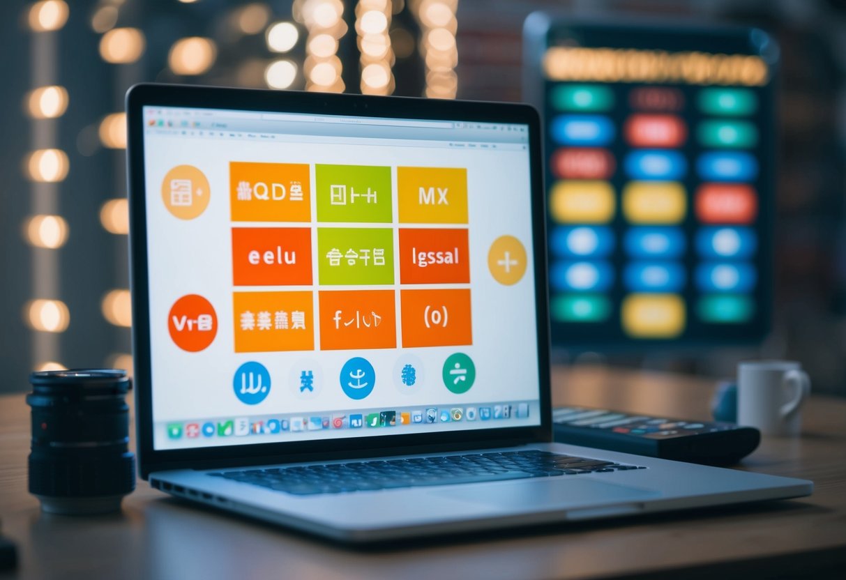 A computer screen displaying various languages and symbols with a scale of emotions in the background