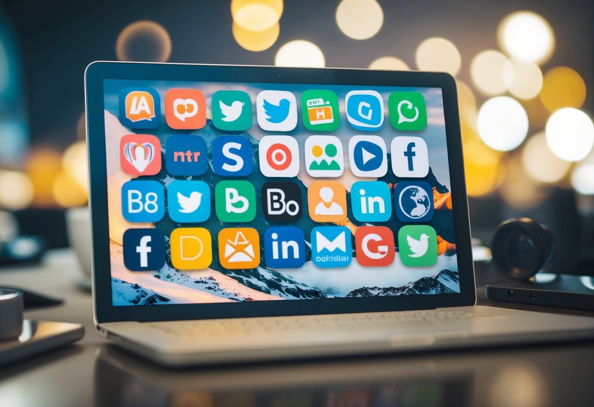 A collection of diverse social bookmarking icons from around the world, displayed on a digital device screen