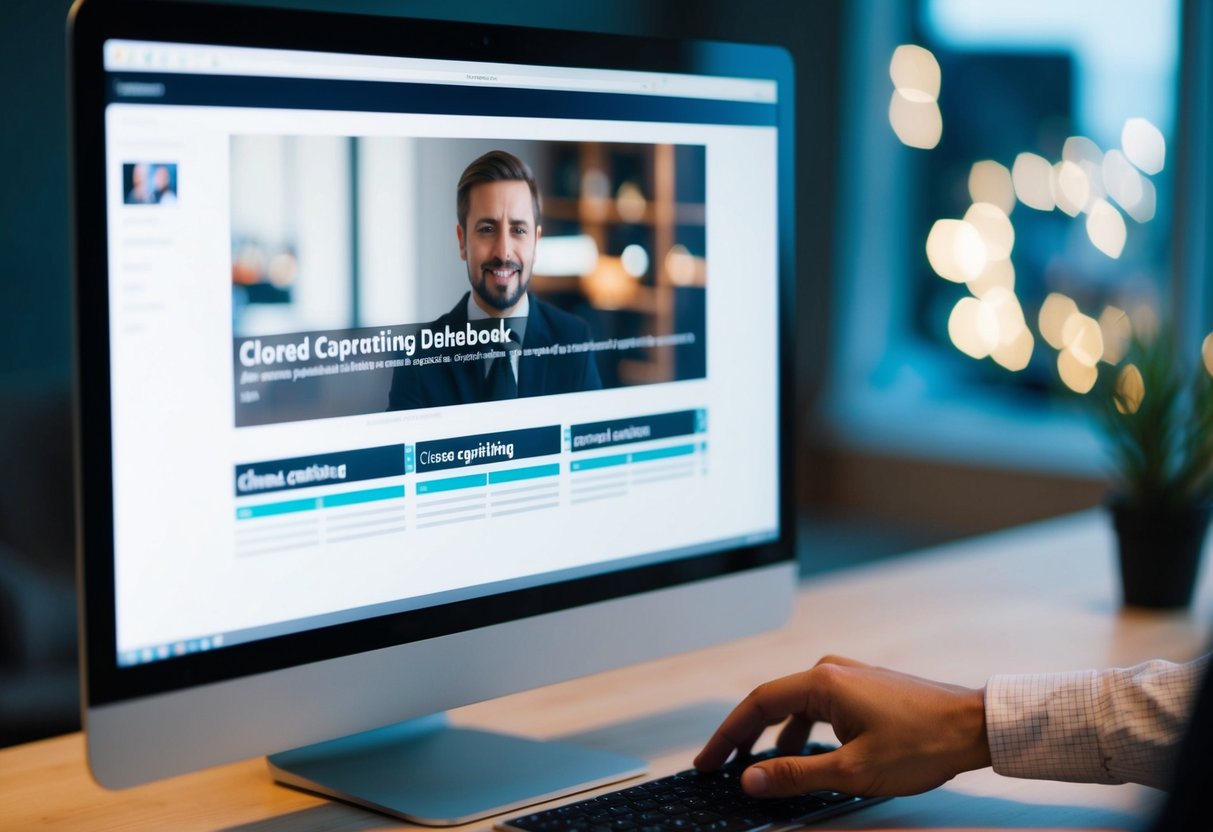A computer screen with a video playing and closed captions appearing at the bottom. A person's hand hovers over the keyboard, ready to input the closed captioning data