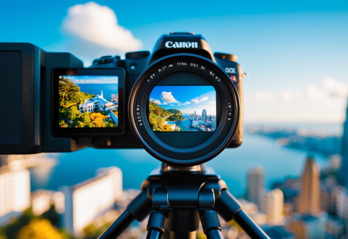 A camera capturing vibrant, detailed images of nature, architecture, and technology, showcasing high-quality resolution and clarity