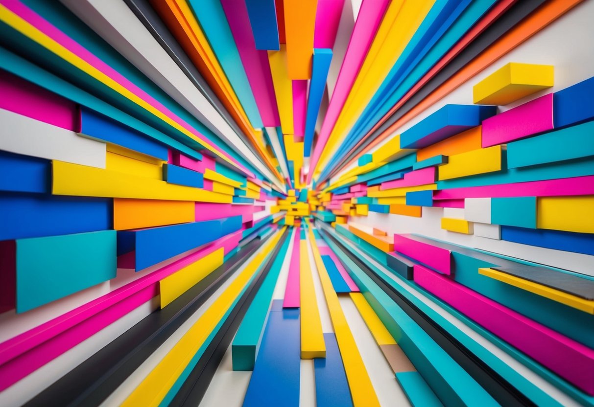 A vibrant, dynamic composition of various shapes and colors, drawing the viewer's attention and creating visual interest