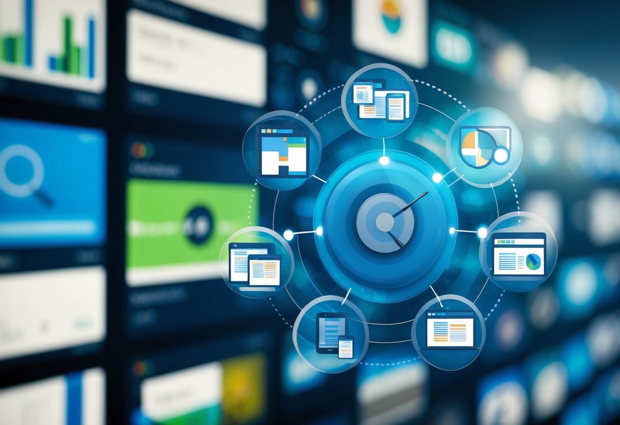 A search engine algorithm analyzing and categorizing various videos and images based on their content and metadata