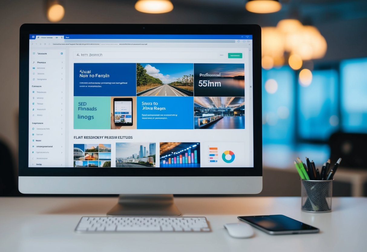 A computer screen displaying visual search results with relevant images and SEO metrics