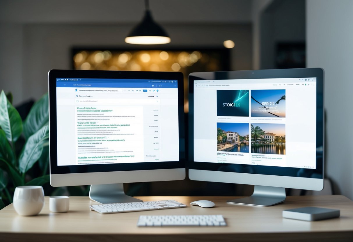 A computer screen displaying search engine results with a stock image and an original photo side by side. The stock image is generic, while the original photo is unique and engaging