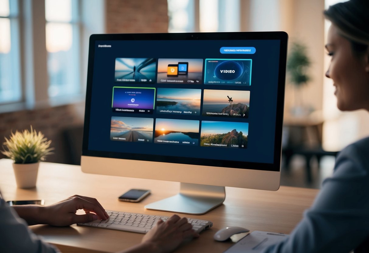 A computer screen showing various video thumbnails being adjusted and optimized using customization tools