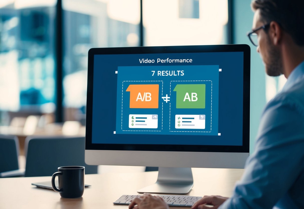 A computer screen displaying A/B test results for video content SEO performance