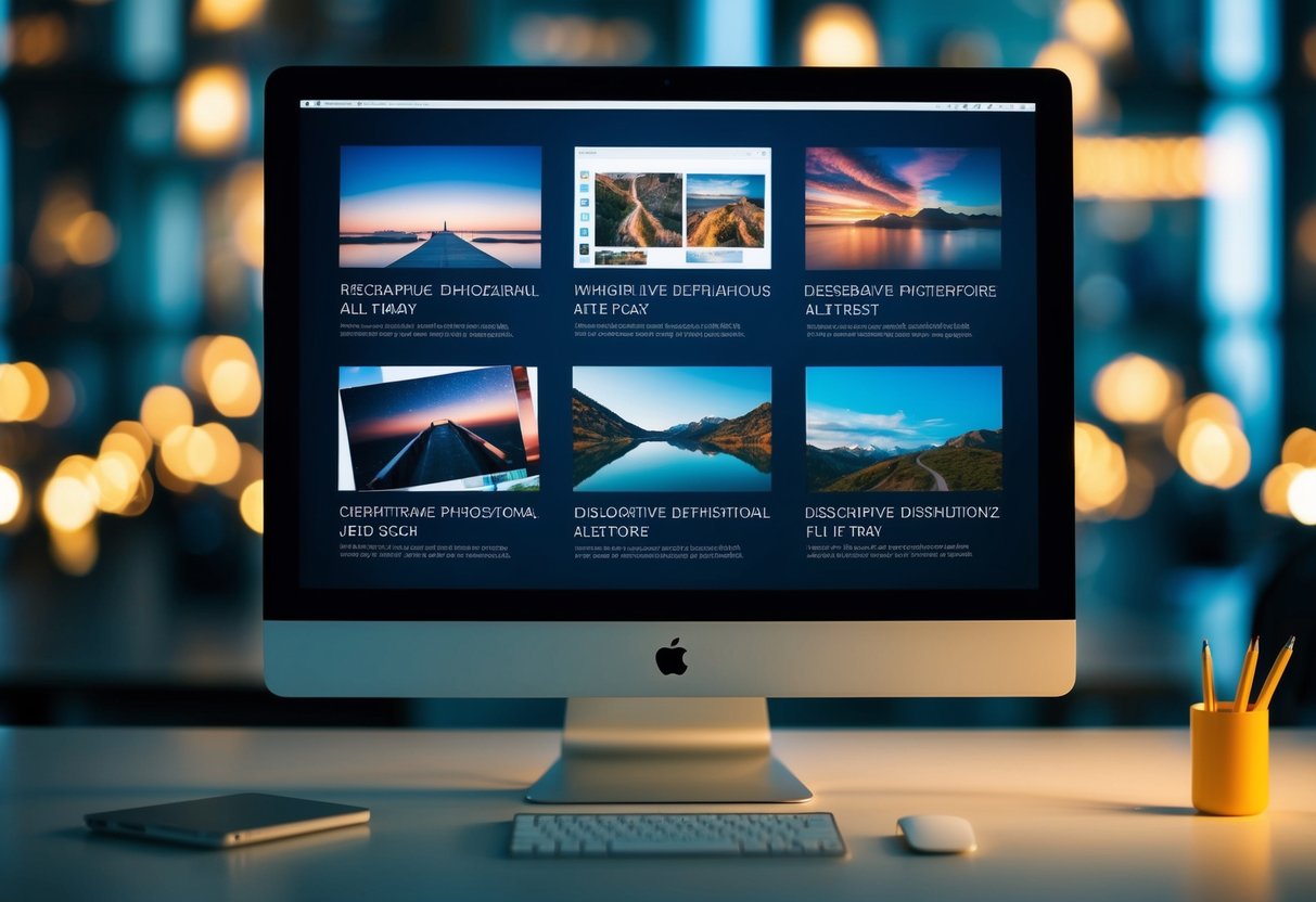 A computer screen displaying various images with descriptive alt text below each one